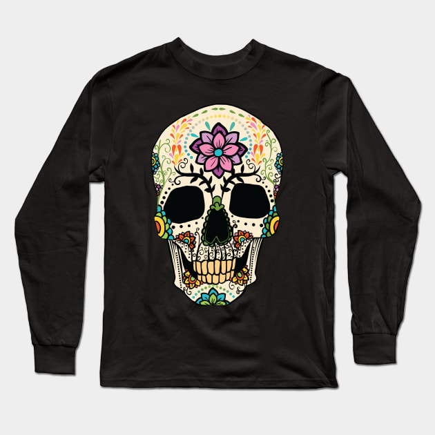 Sugar Skull with Flowers Long Sleeve T-Shirt by madeinchorley